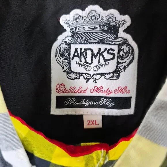 Akademiks Shirt Men's Plaid Yellow Black Button Up Long Sleeve AKDMKS Size 2XL - Picture 3 of 10